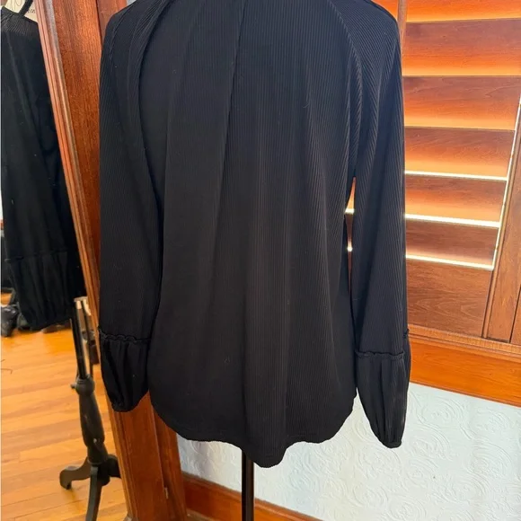 Black Smocked V-Neck Long Sleeve Top - Picture 9 of 9